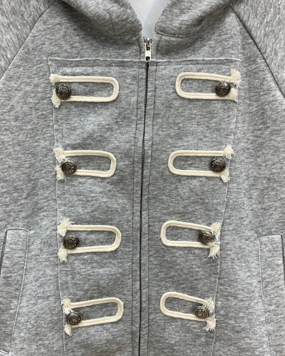 Hooded Military Trim Zip Hoodie - Zilvina