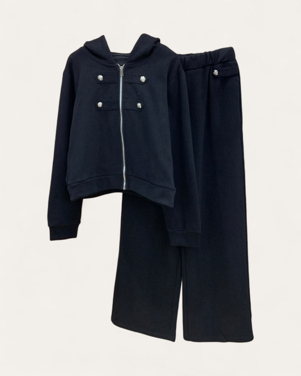 Hooded Zip-Up Top & Wide Leg Pants Set - Zilvina