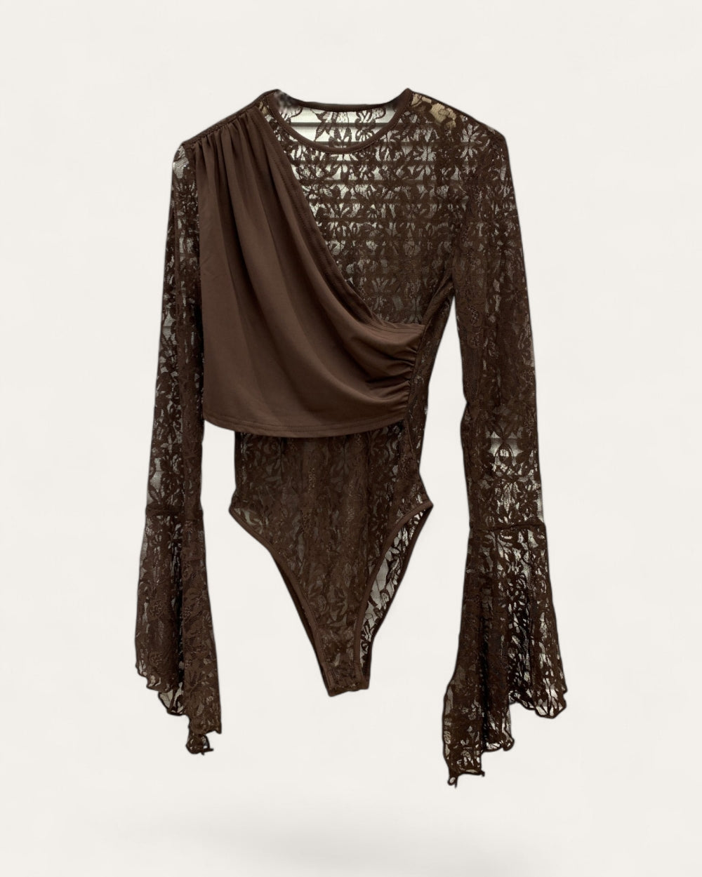 Lace Draped Long Sleeve Bodysuit - Zilvina