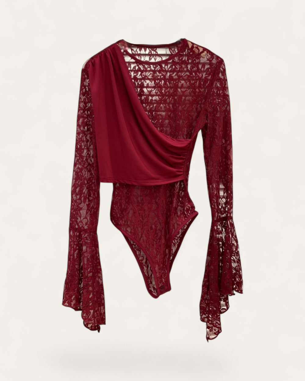 Lace Draped Long Sleeve Bodysuit - Zilvina