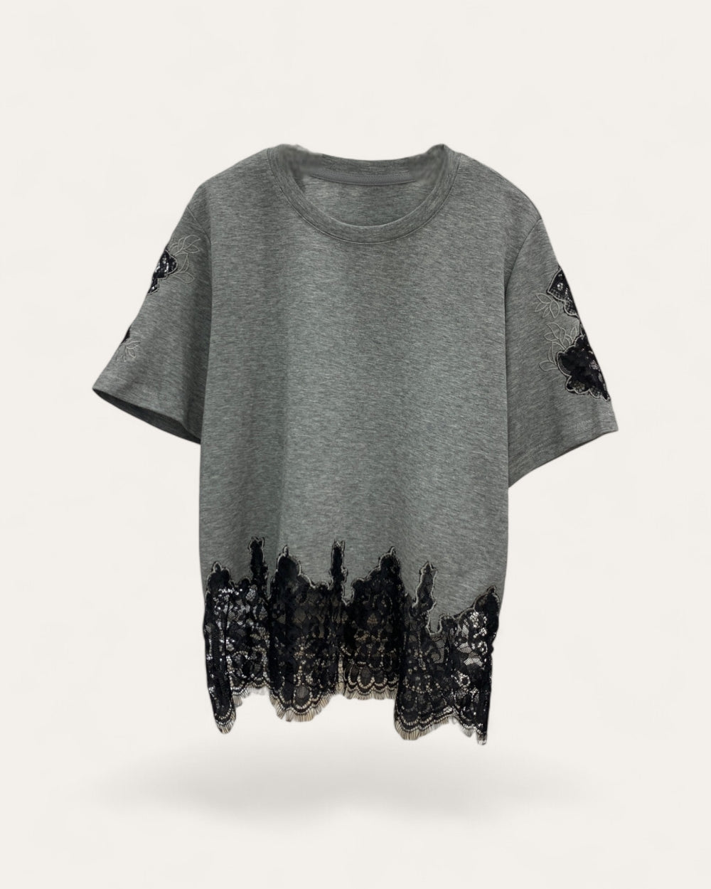 Lace Hem Casual T-Shirt - Zilvina