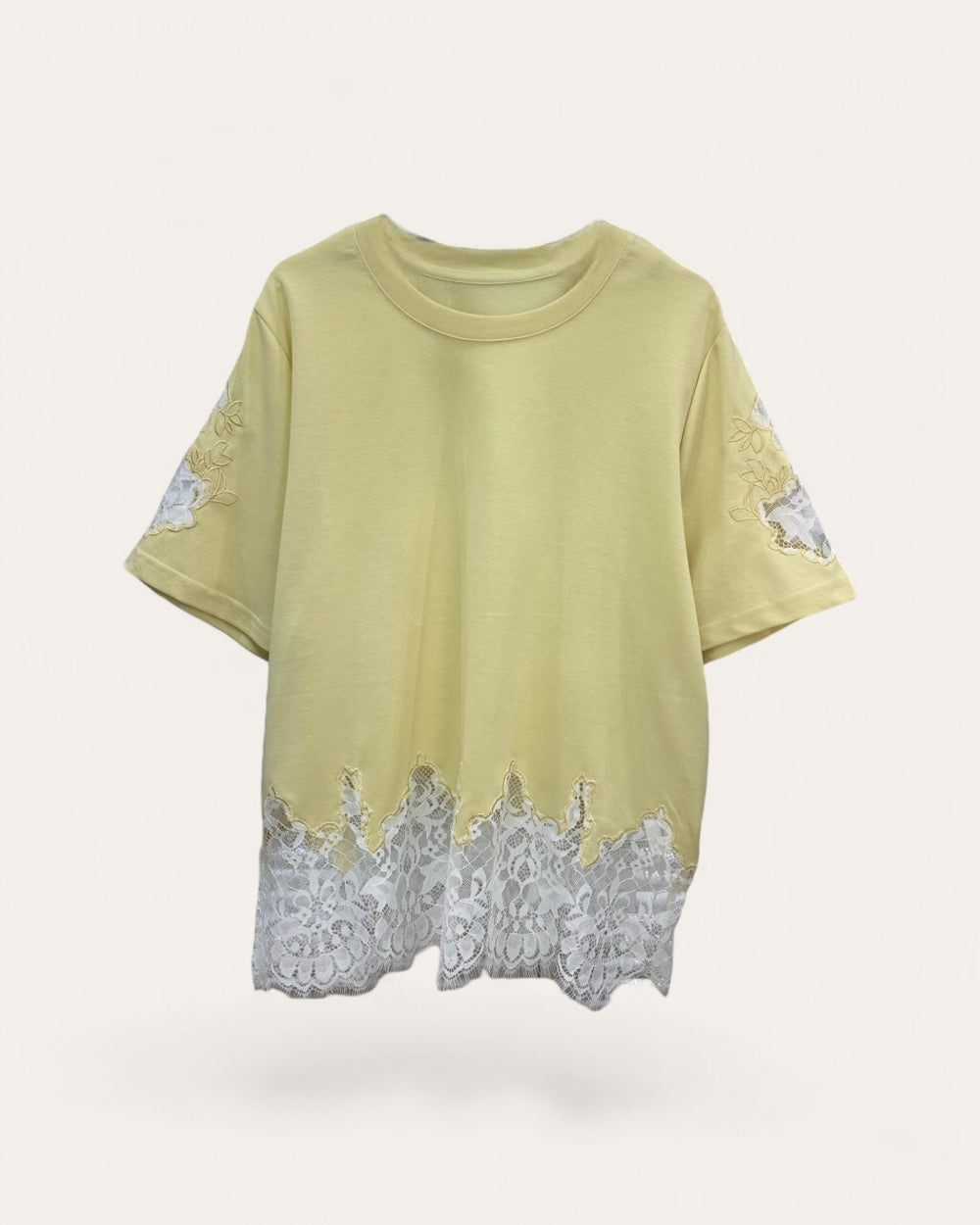 Lace Hem Casual T-Shirt - Zilvina