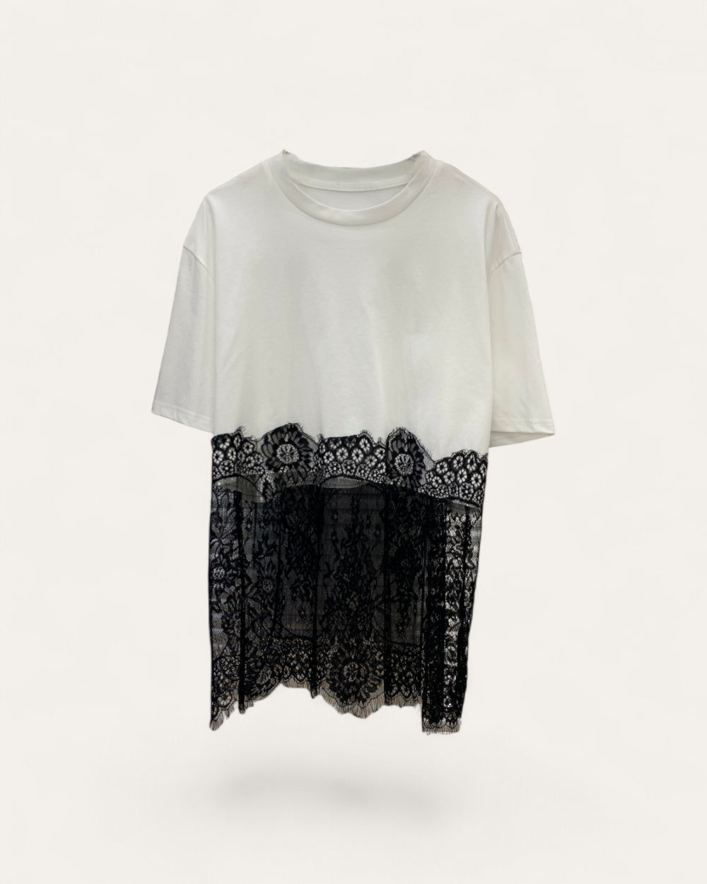 Lace Hem Casual Tee - Zilvina