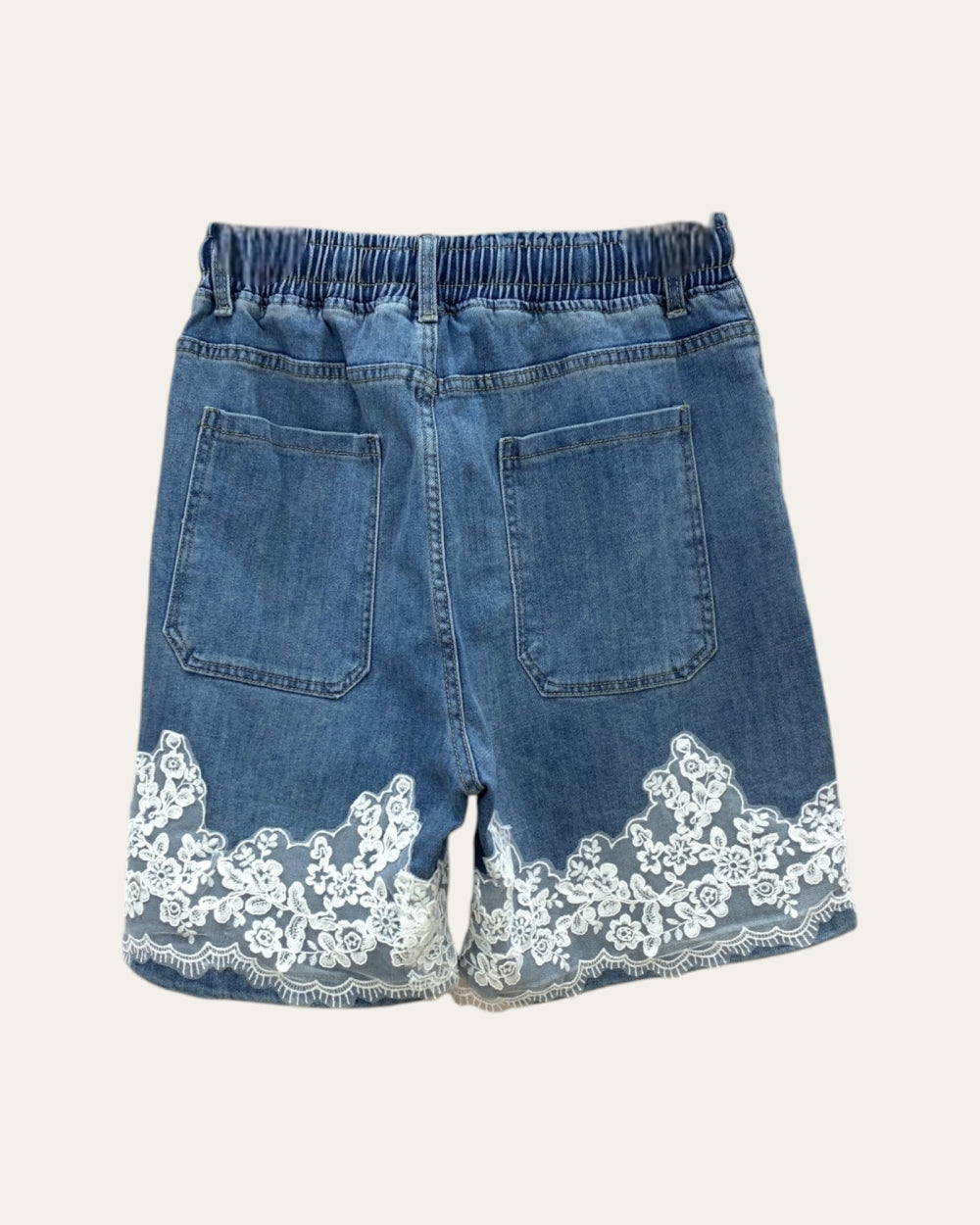Lace Hem Denim Shorts - Zilvina