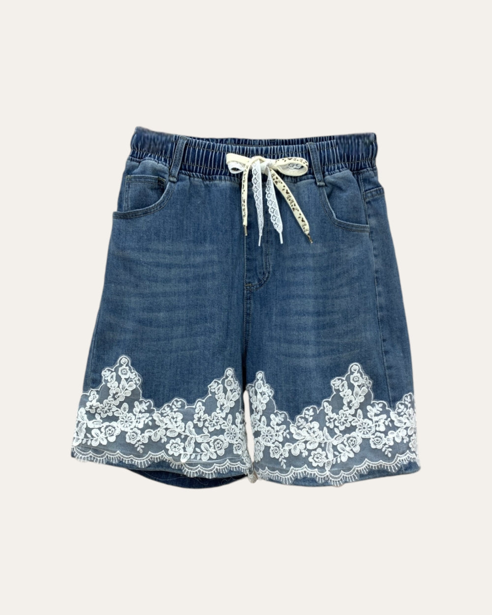 Lace Hem Denim Shorts - Zilvina