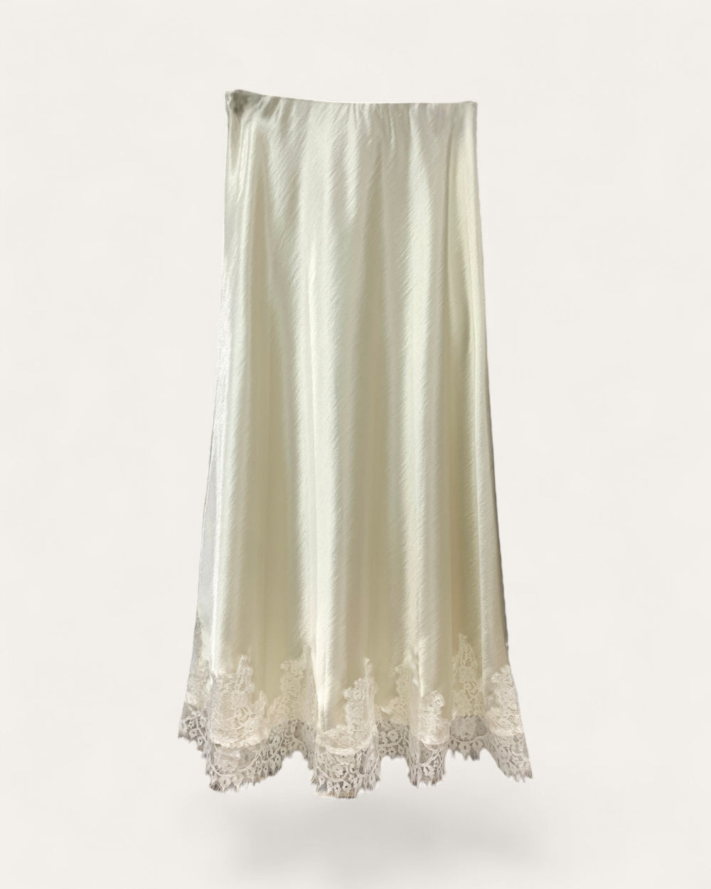 Lace Hem Satin Slip Midi Skirt - Zilvina
