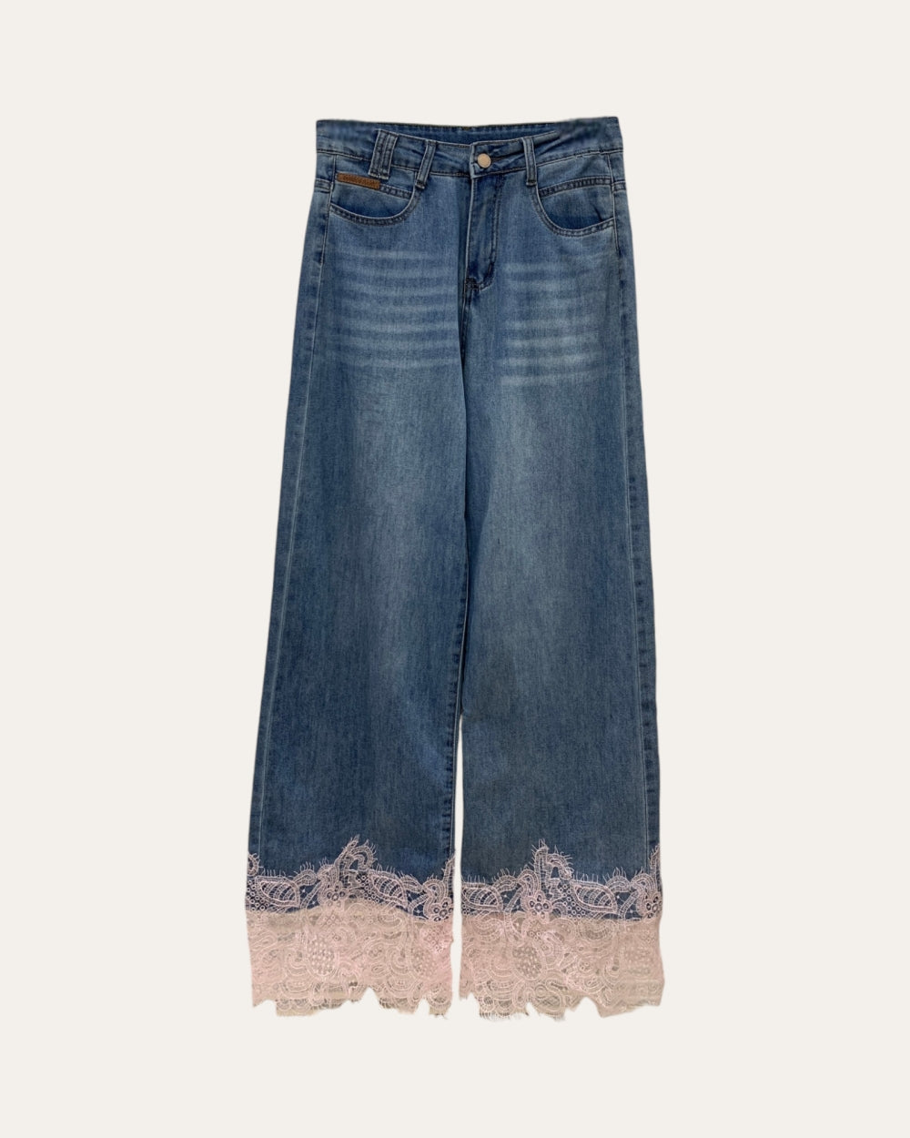 Lace Hem Wide - Leg Denim Jeans - Zilvina