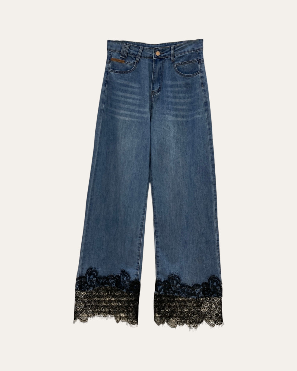 Lace Hem Wide - Leg Denim Jeans - Zilvina
