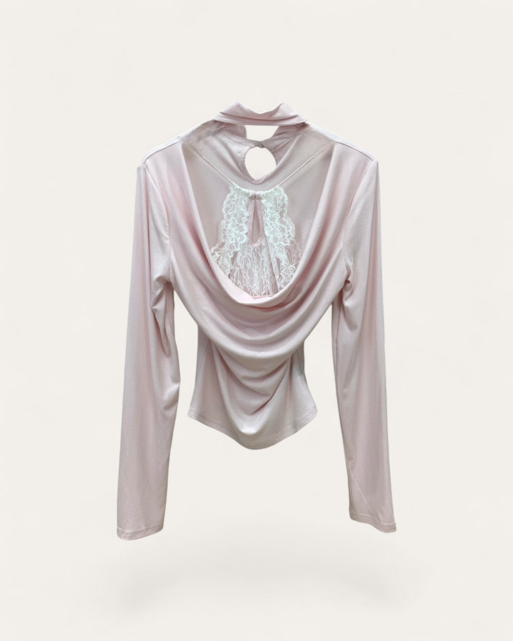Lace Insert Open Back Long Sleeve Top - Zilvina