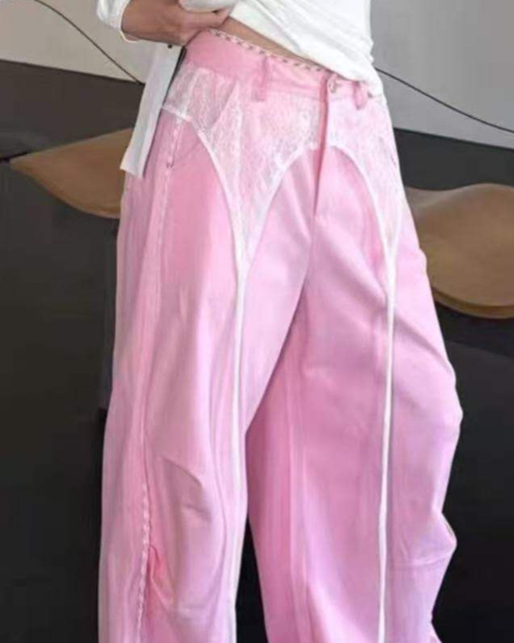 Lace Overlay Wide - Leg Track Pants - Zilvina