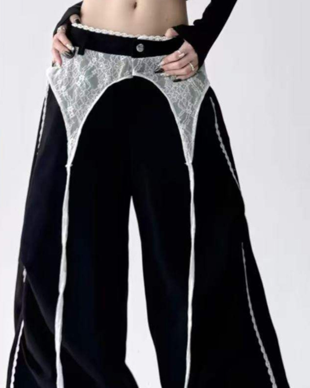Lace Overlay Wide - Leg Track Pants - Zilvina