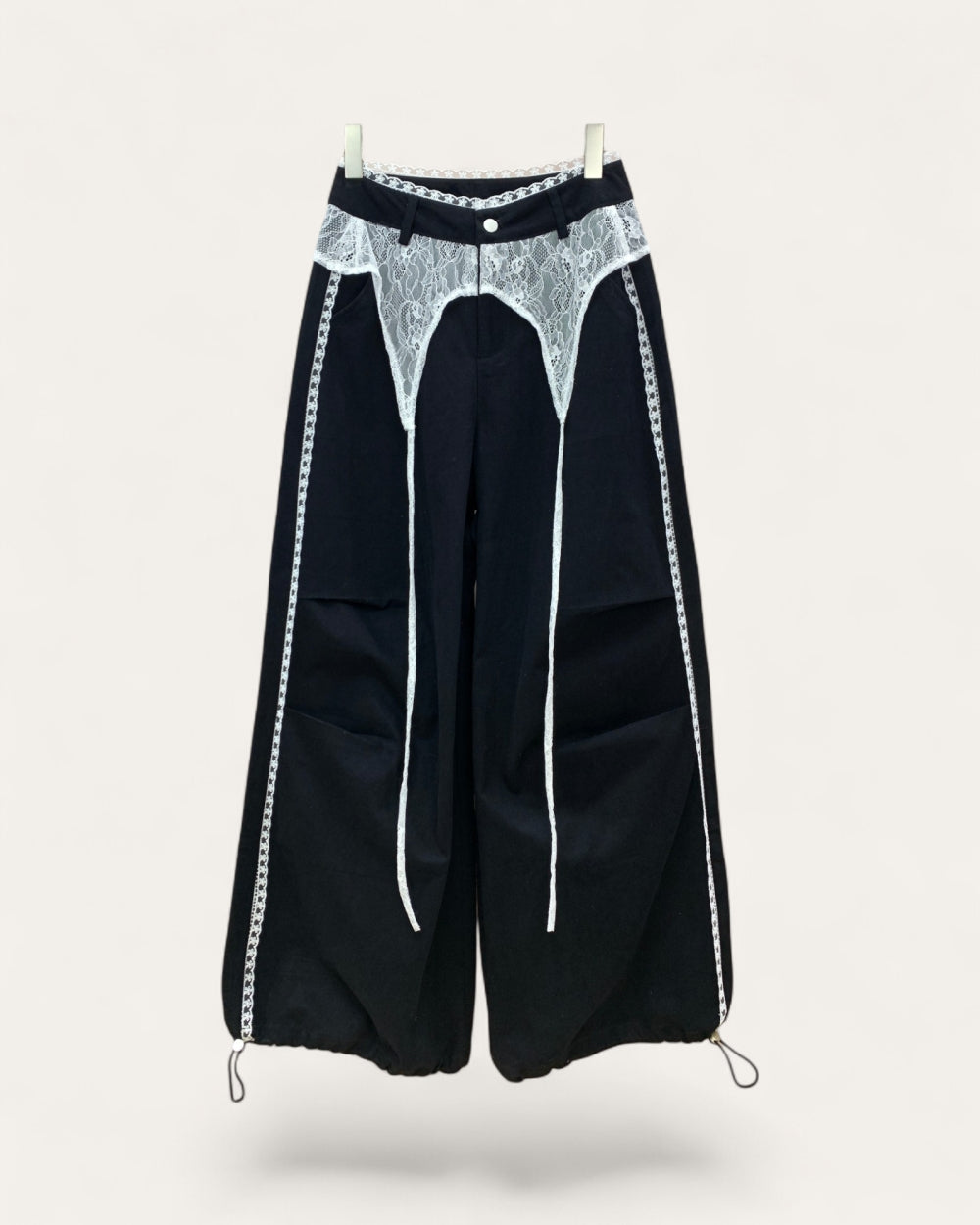 Lace Overlay Wide - Leg Track Pants - Zilvina