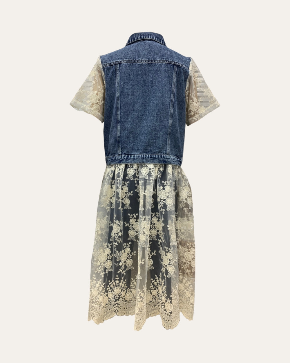 Lace Panel Denim Layered Midi Dress - Zilvina