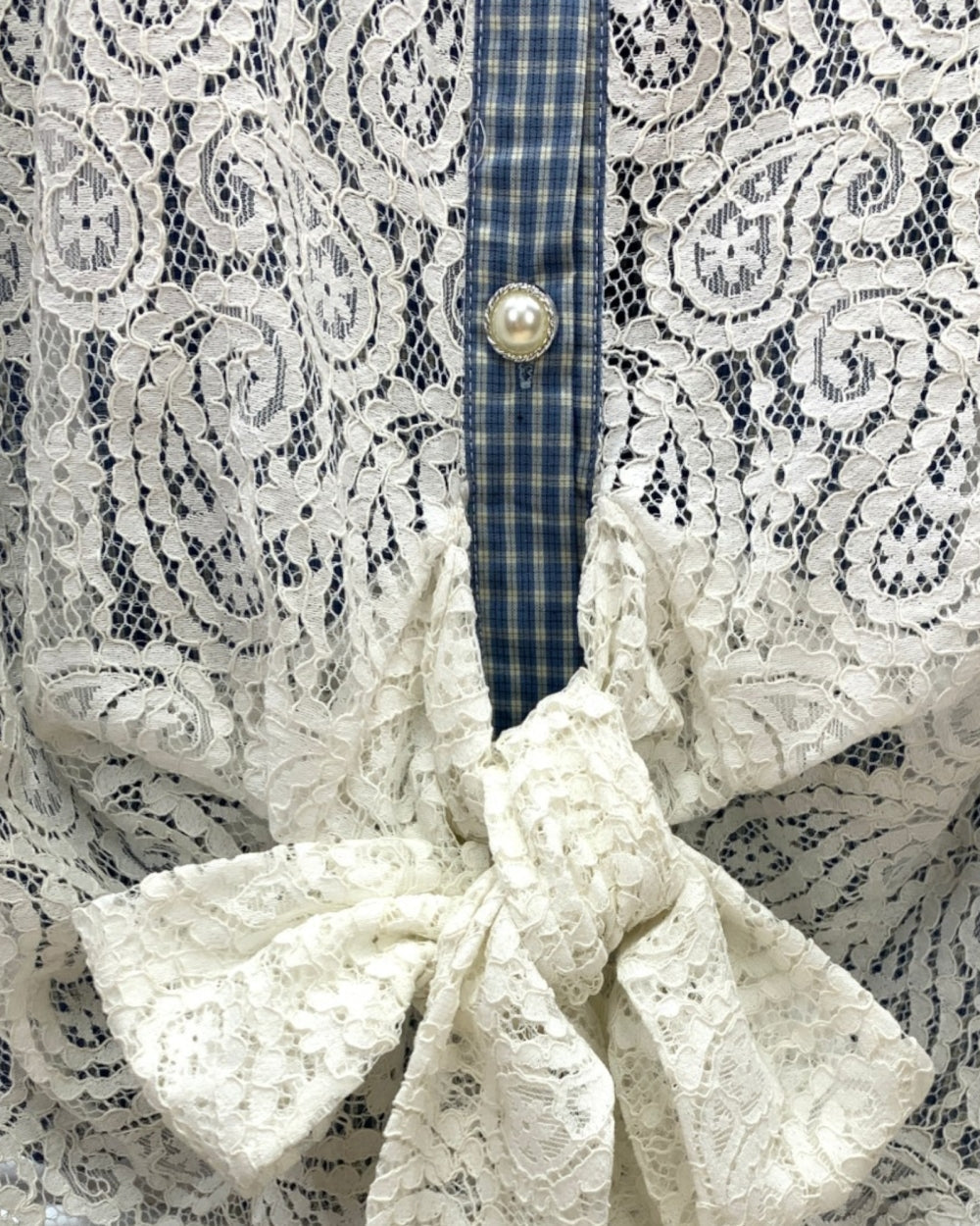 Lace Panel Tie - Front Collared Blouse - Zilvina