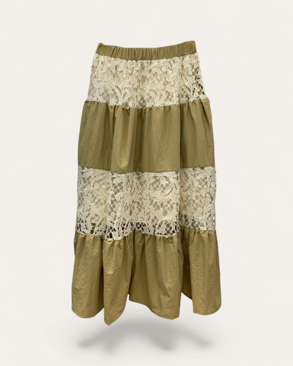 Lace Panel Tiered Skirt - Zilvina