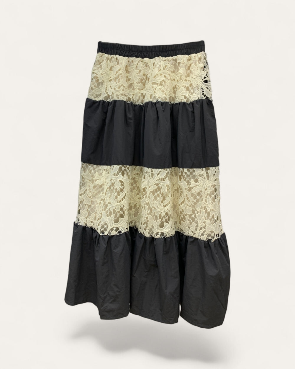 Lace Panel Tiered Skirt - Zilvina