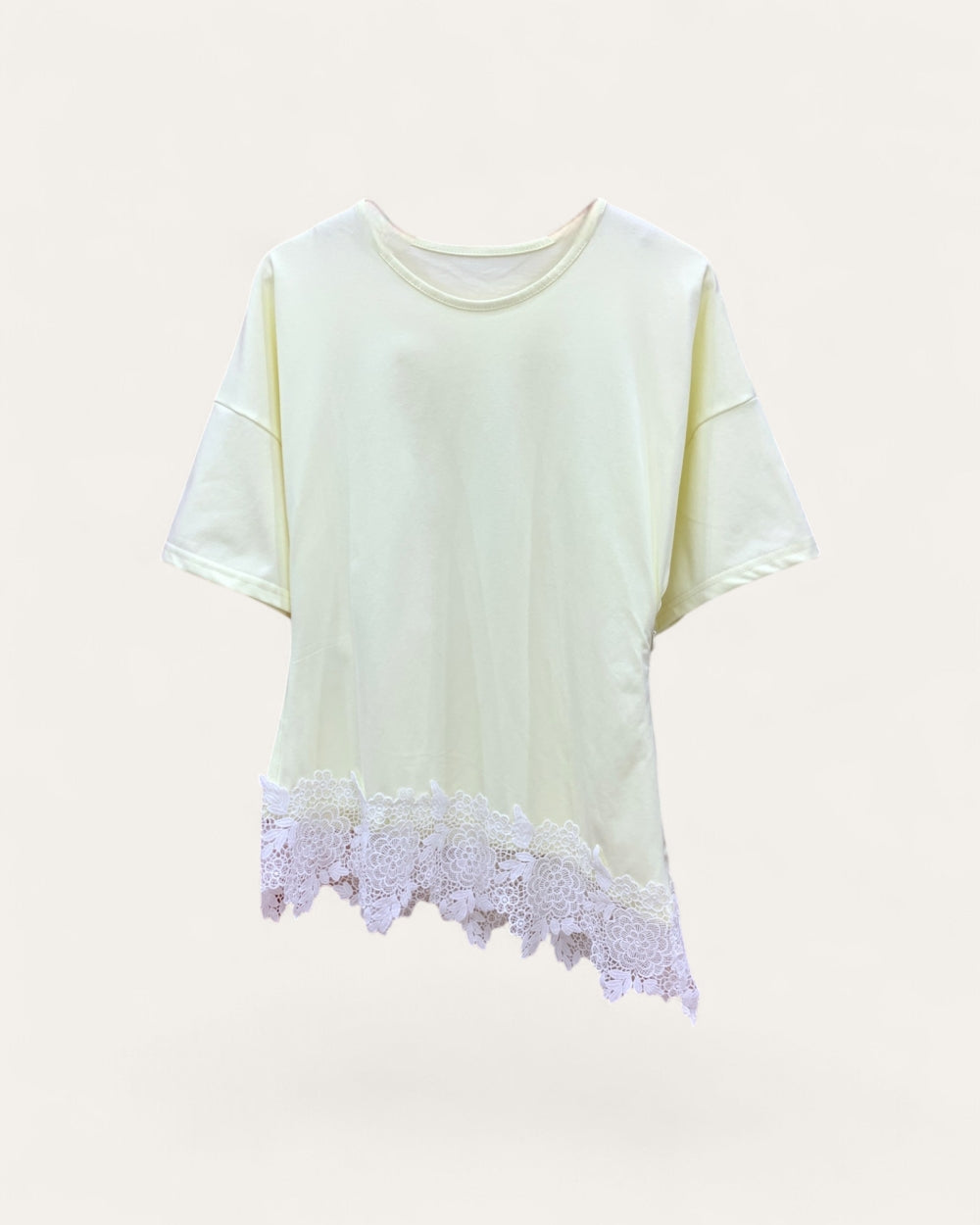 Lace Trim Asymmetrical Tee - Zilvina