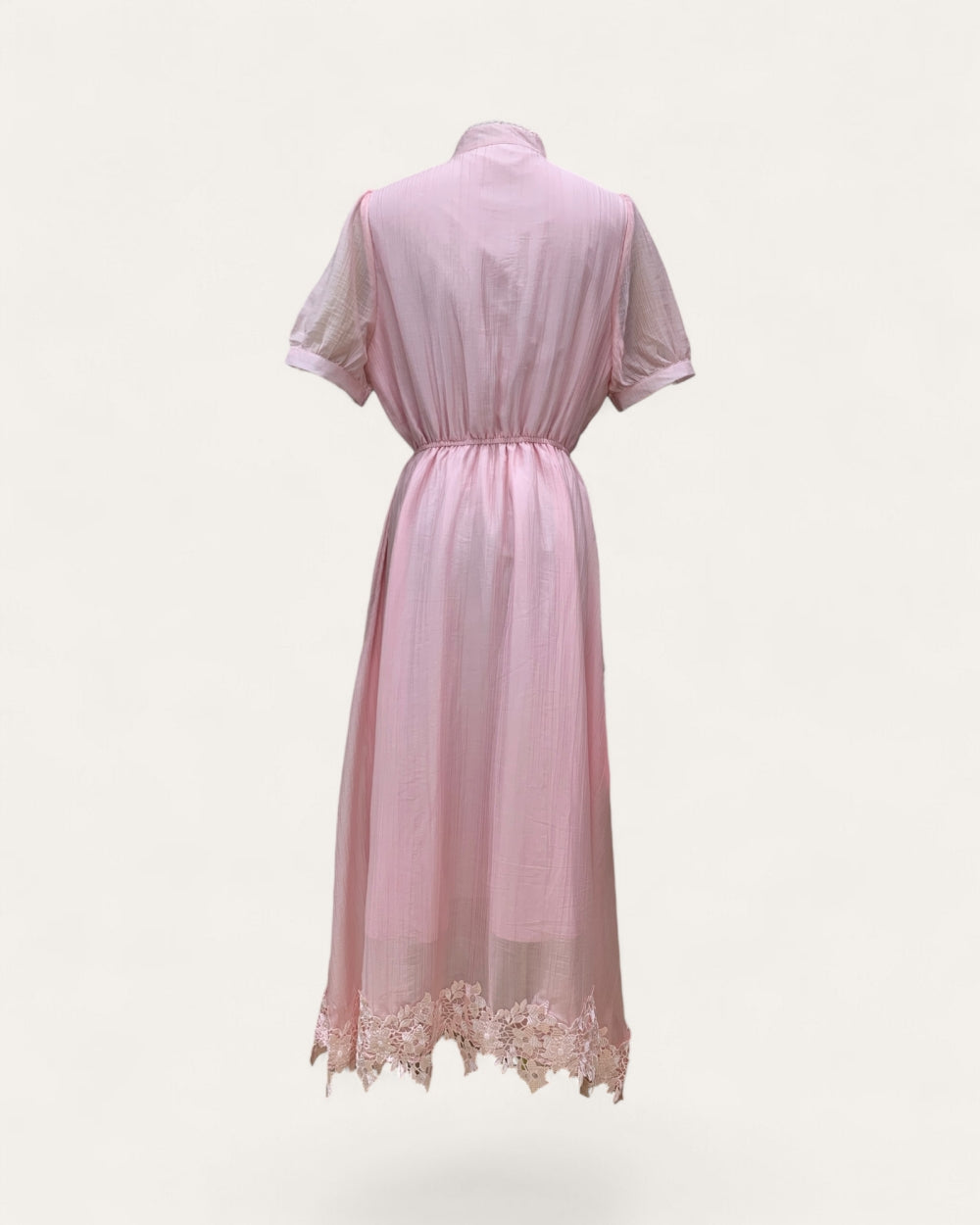 Lace Trim Button Front Midi Dress - Zilvina