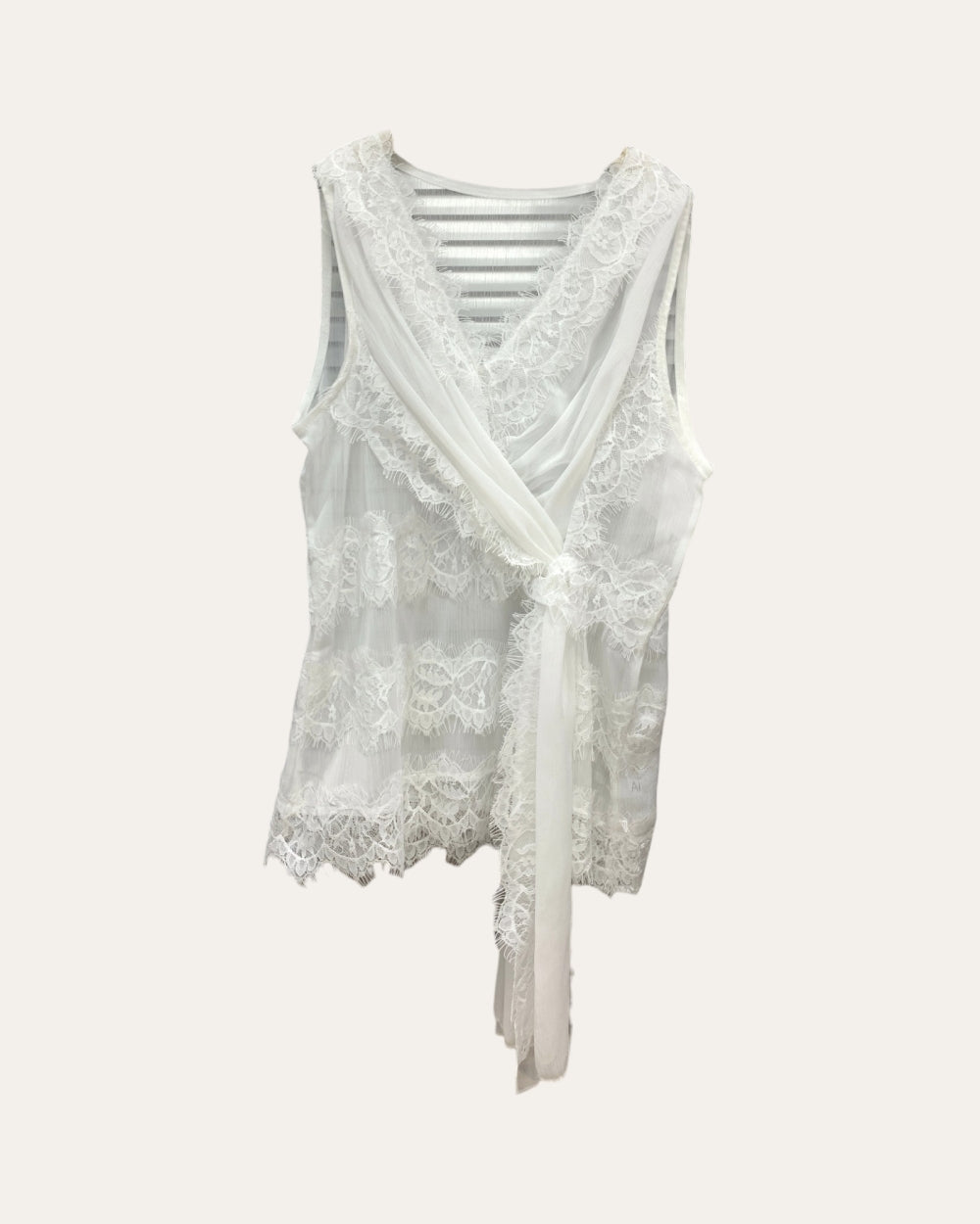 Lace Trim Draped Sleeveless Blouse - Zilvina