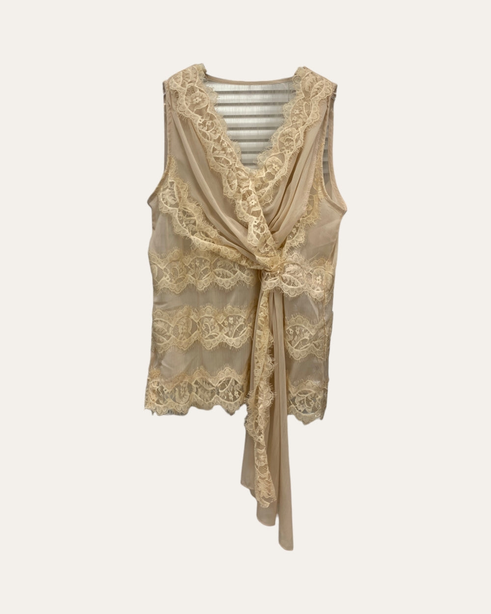 Lace Trim Draped Sleeveless Blouse - Zilvina