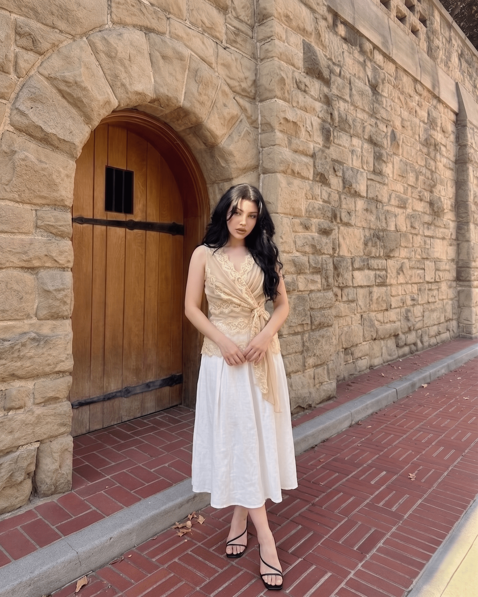 Lace Trim Draped Sleeveless Blouse - Zilvina