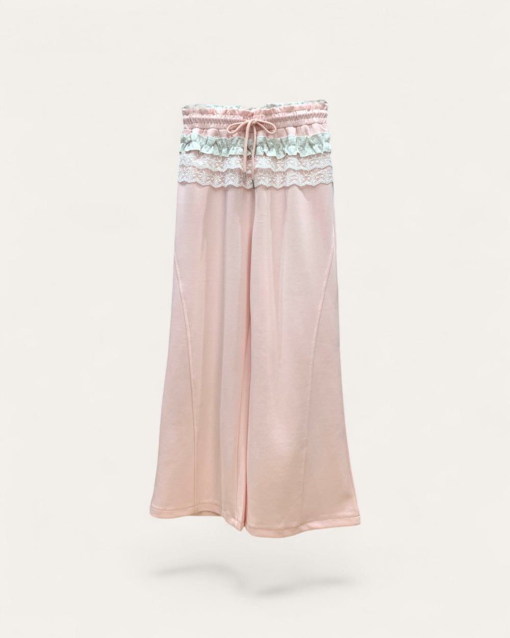 Lace Trim Drawstring Wide Leg Pants - Zilvina
