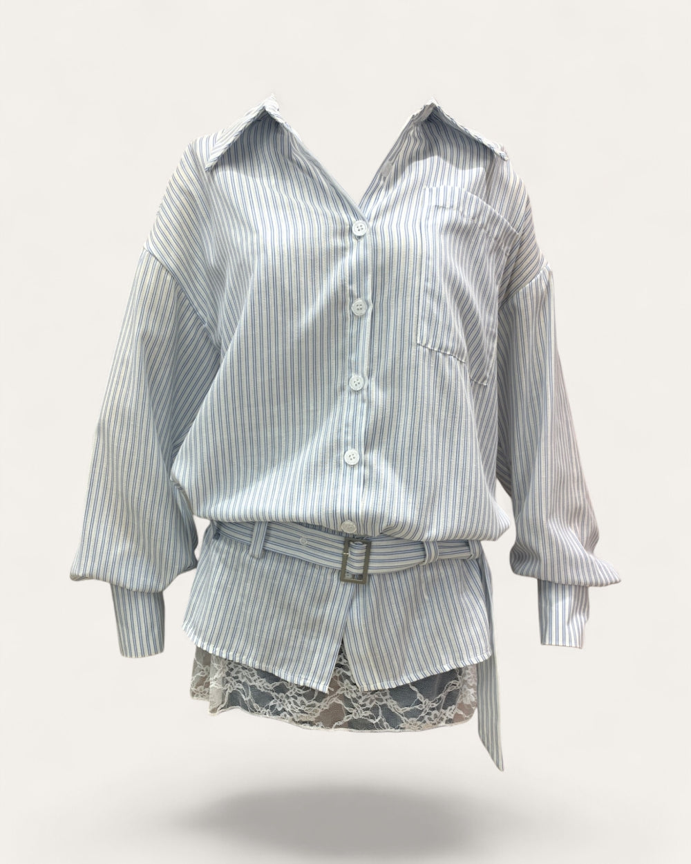 Lace Trim Relaxed Stripe Shirt - Zilvina