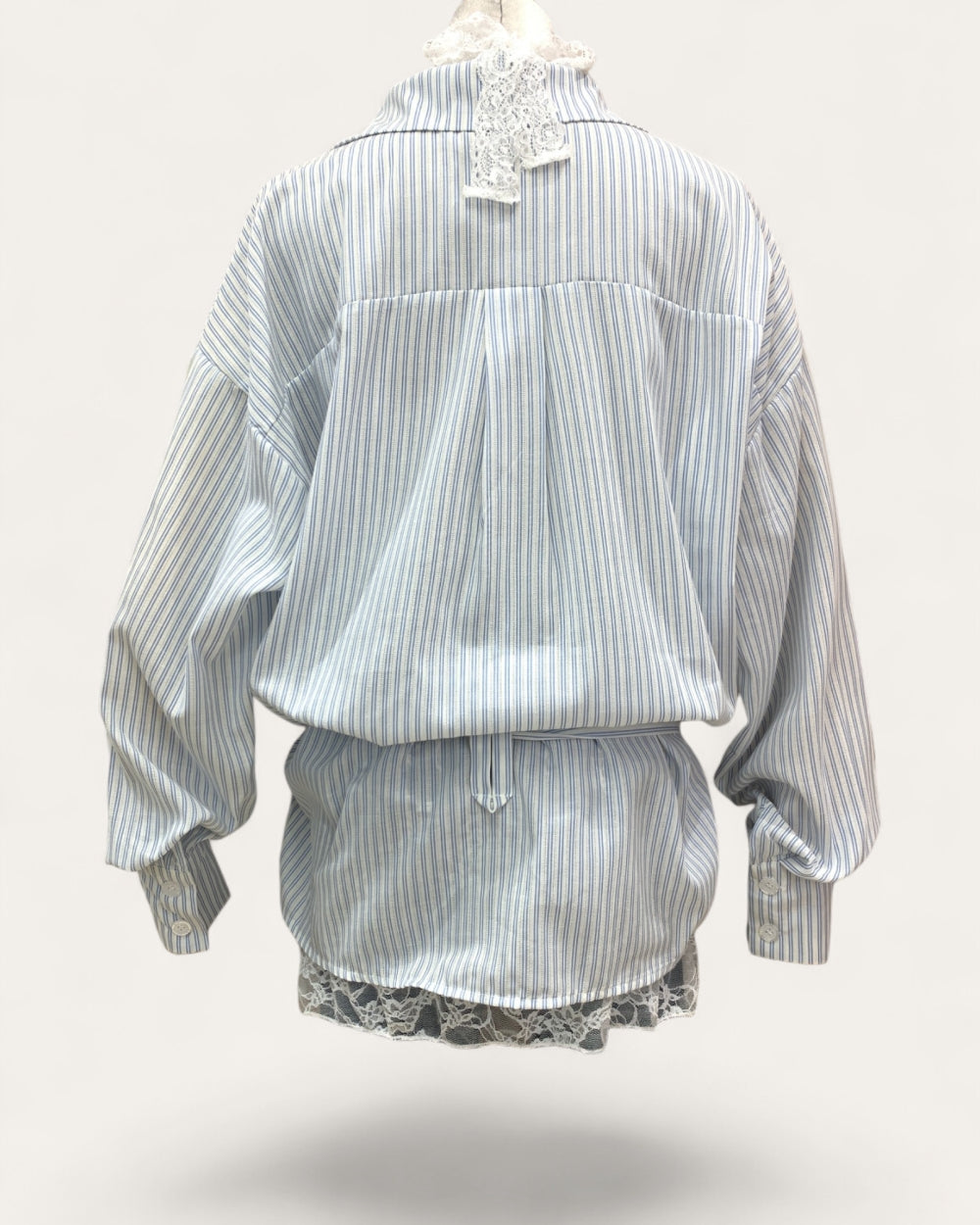 Lace Trim Relaxed Stripe Shirt - Zilvina