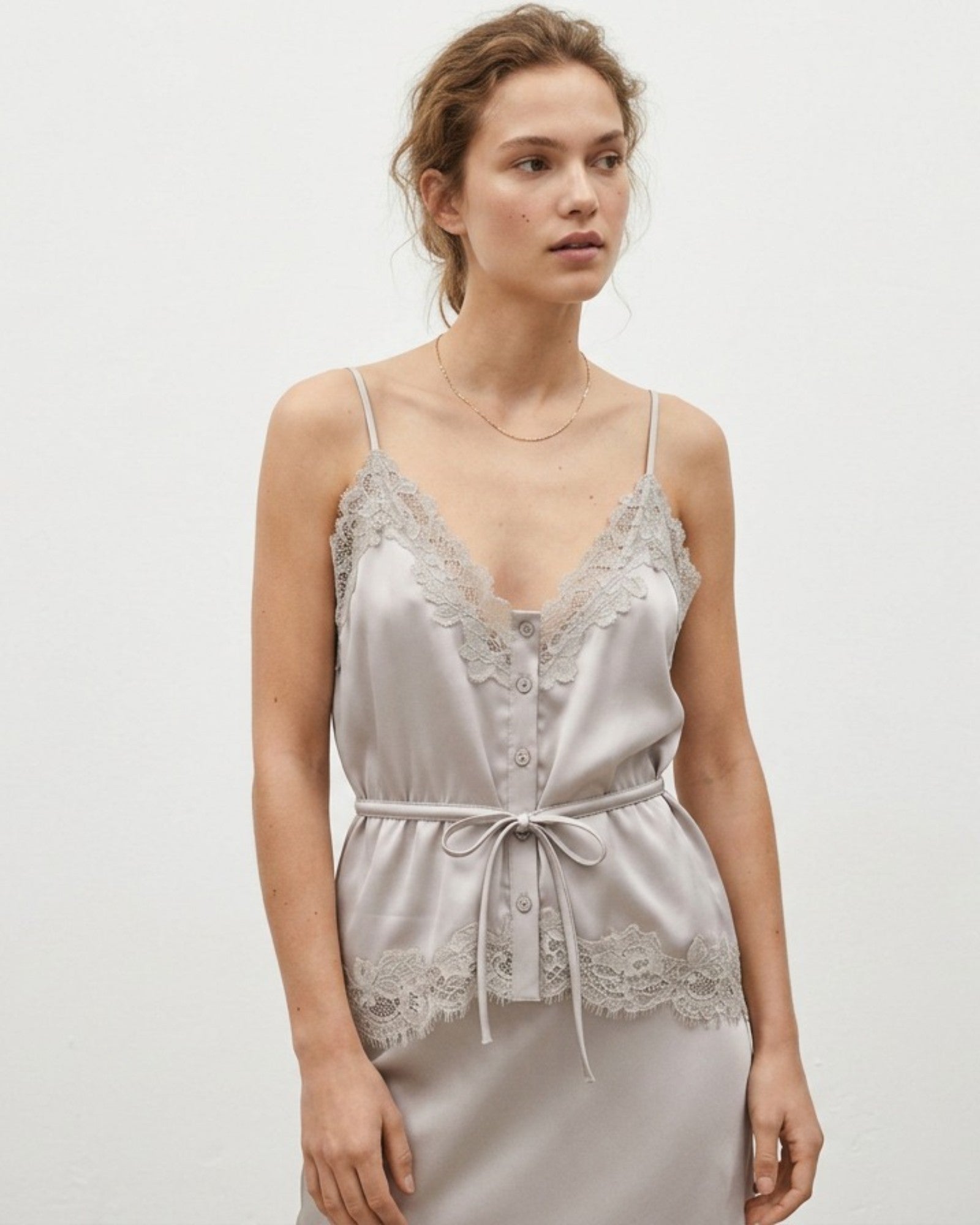 Lace Trim Satin Camisole Top - Zilvina