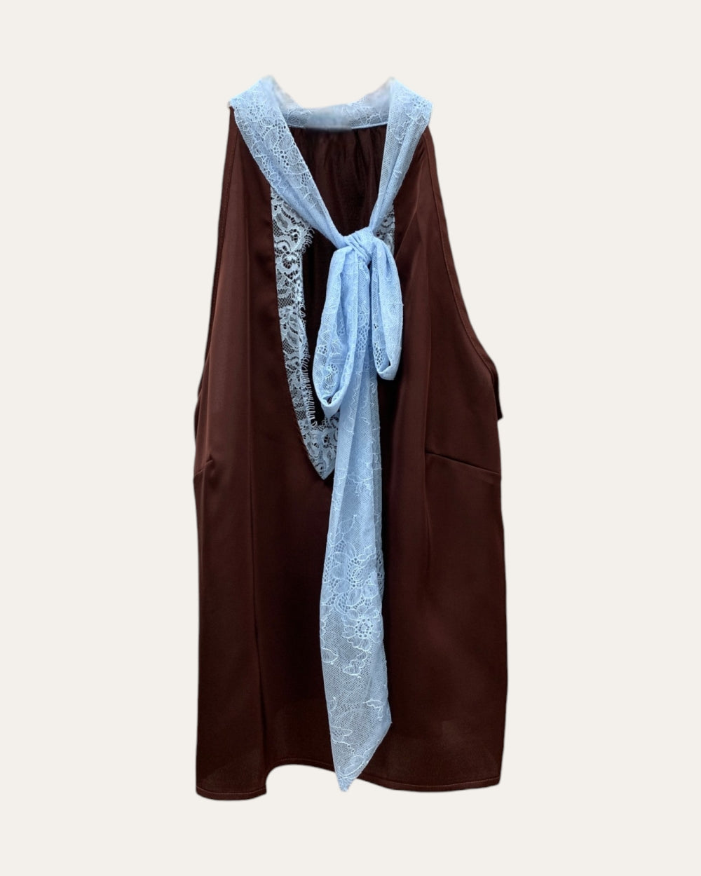 Lace Trim Scarf Halter Top - Zilvina