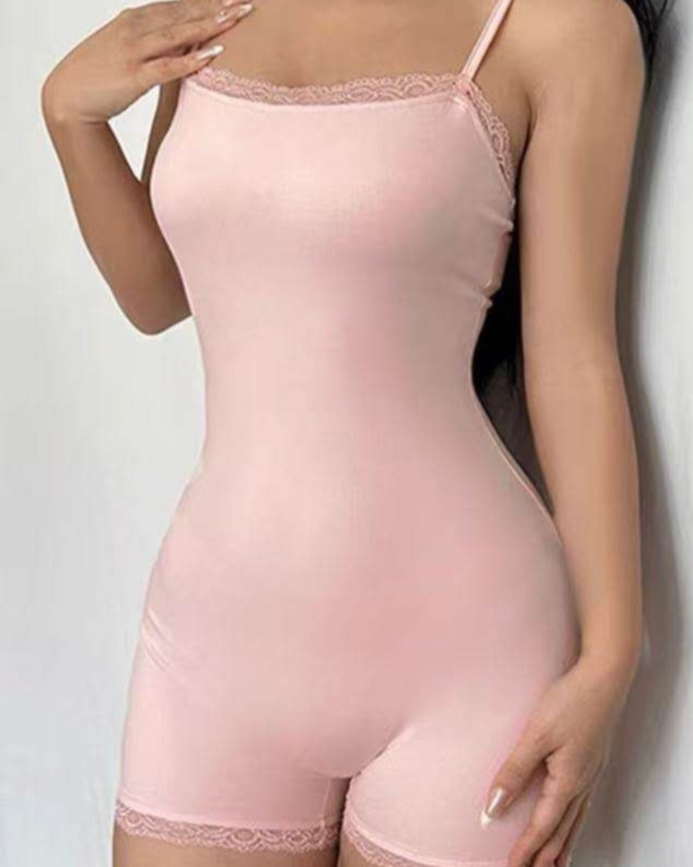 Lace Trim Seamless Lounge Romper - Zilvina