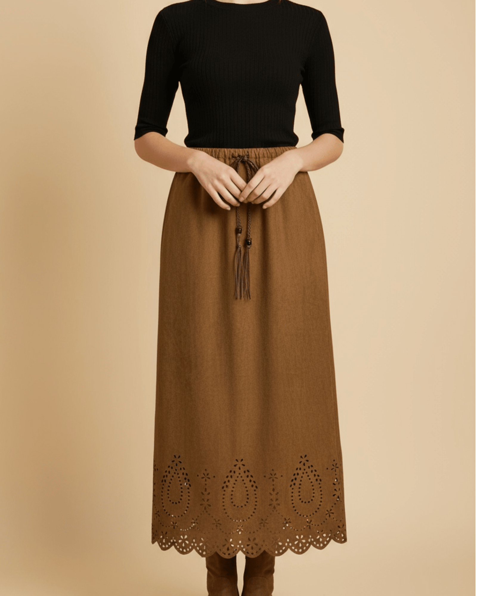 Laser - Cut Hem Midi Skirt - Zilvina