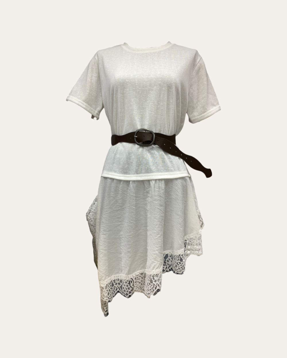 Layered Lace Panel T-Shirt Dress - Zilvina