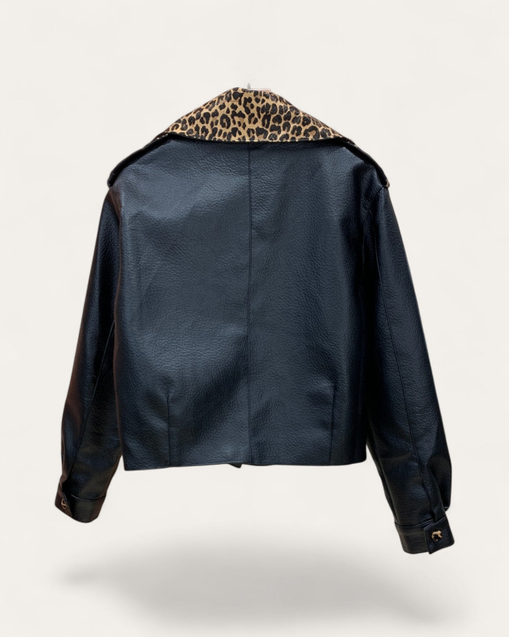Leopard Collar Faux Leather Jacket - Zilvina