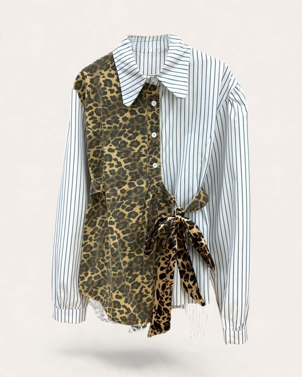 Leopard Stripe Tie-Waist Shirt - Zilvina