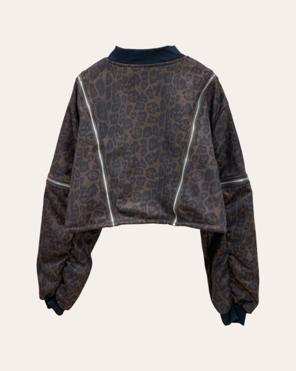 Leopard Zip Detail Cropped Bomber Jacket - Zilvina