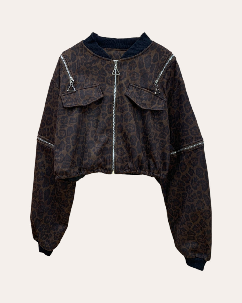 Leopard Zip Detail Cropped Bomber Jacket - Zilvina