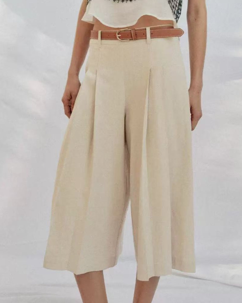 Linen Blend Wide Leg Culottes - Zilvina