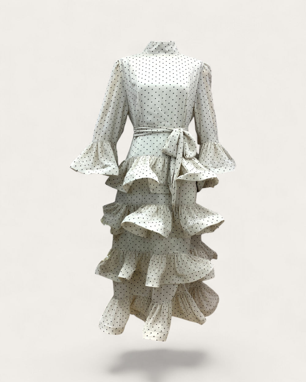 Long Sleeve Tiered Polka Dot Dress - Zilvina