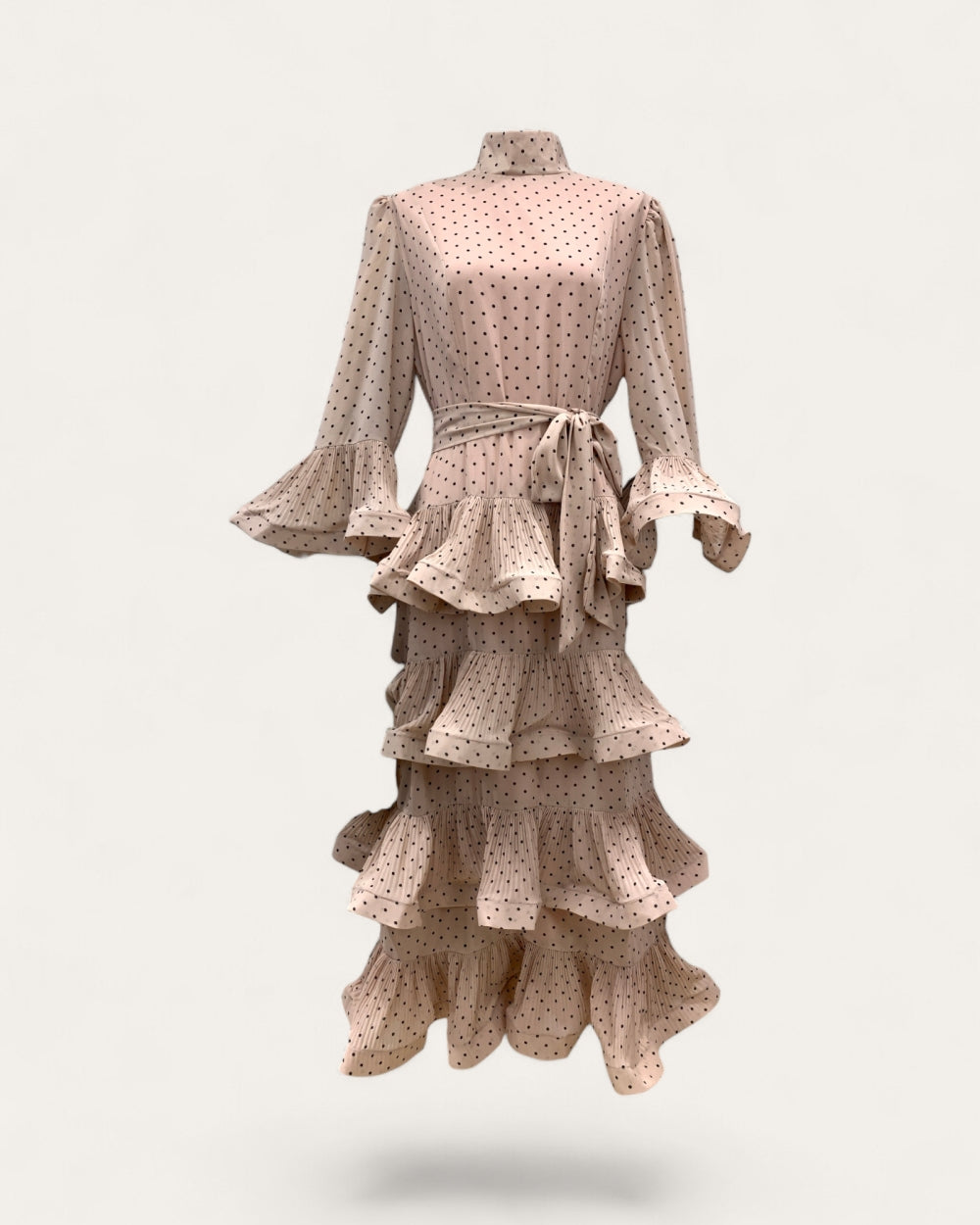 Long Sleeve Tiered Polka Dot Dress - Zilvina