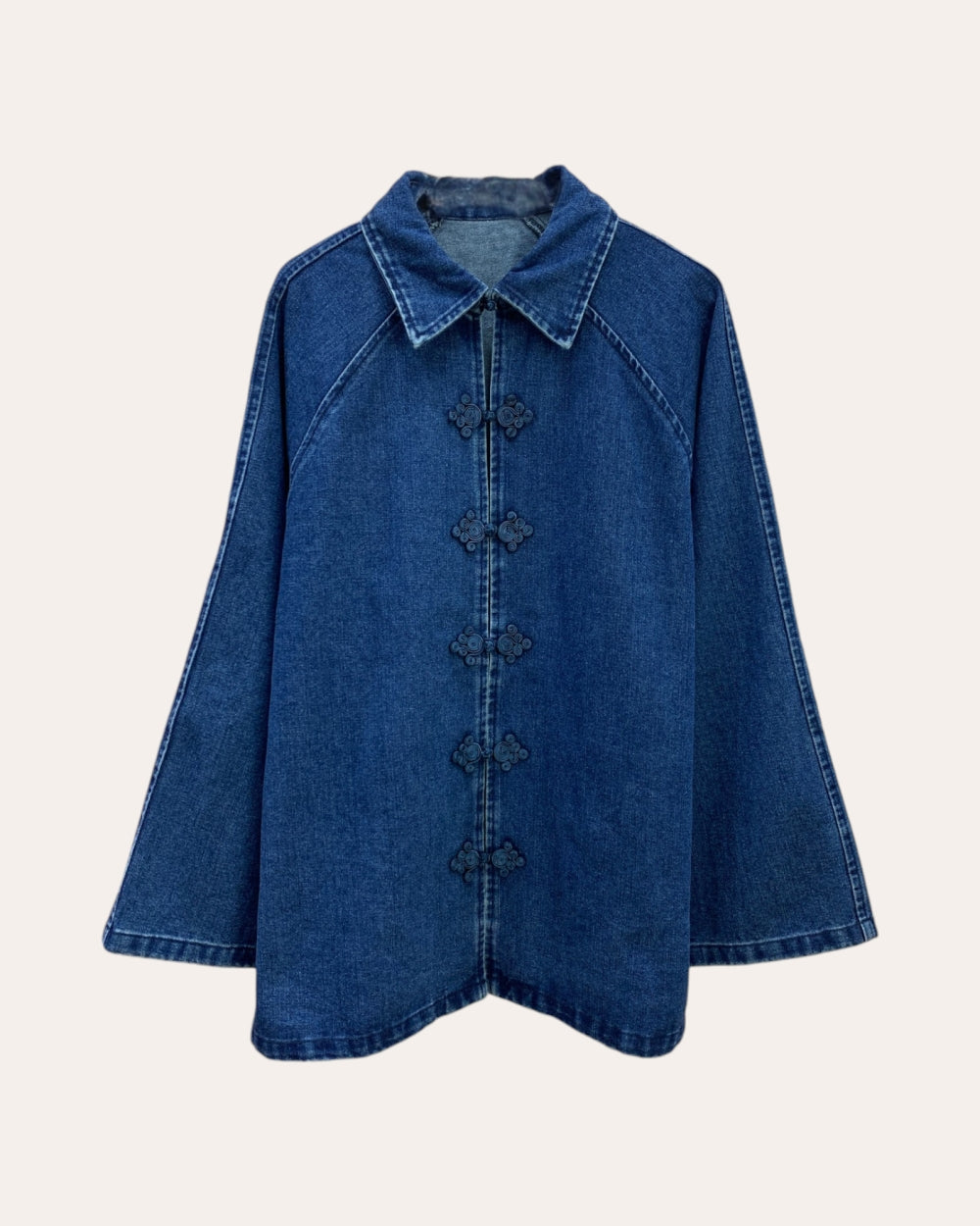 Mandarin Frog-Closure Denim Overshirt - Zilvina