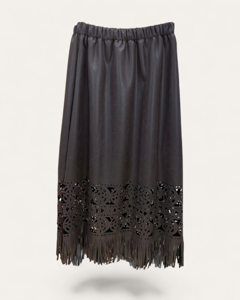 Midnight Cutwork Fringe Skirt - Zilvina