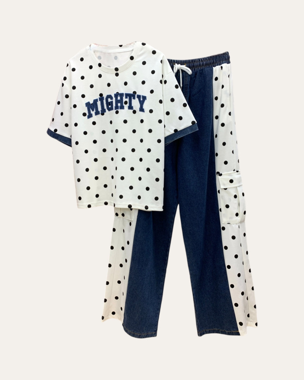 Mighty Polka Dot Denim Lounge Set - Zilvina