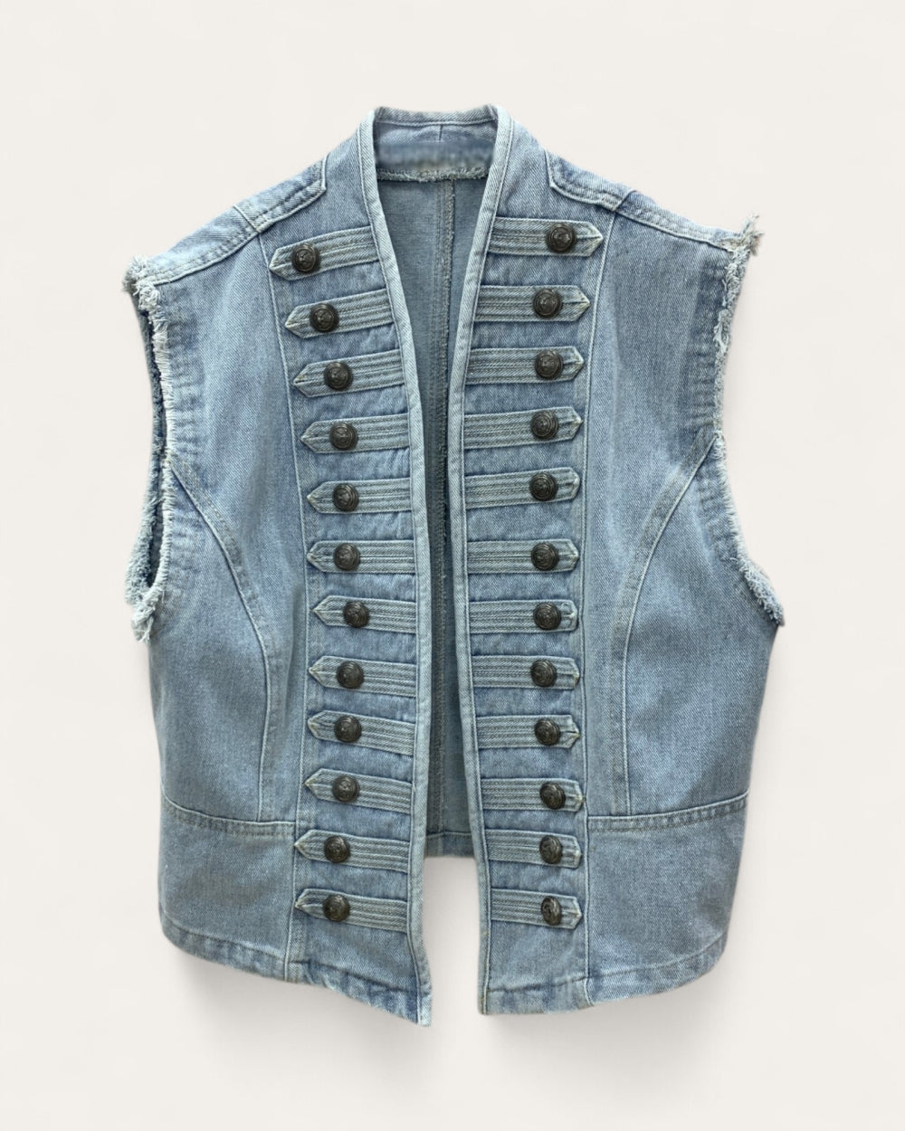 Military Button Denim Vest - Zilvina