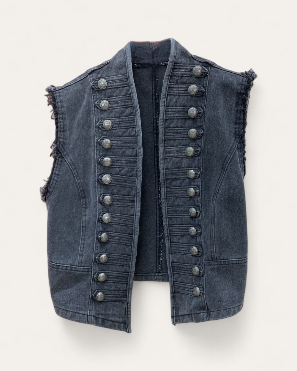 Military Button Denim Vest - Zilvina