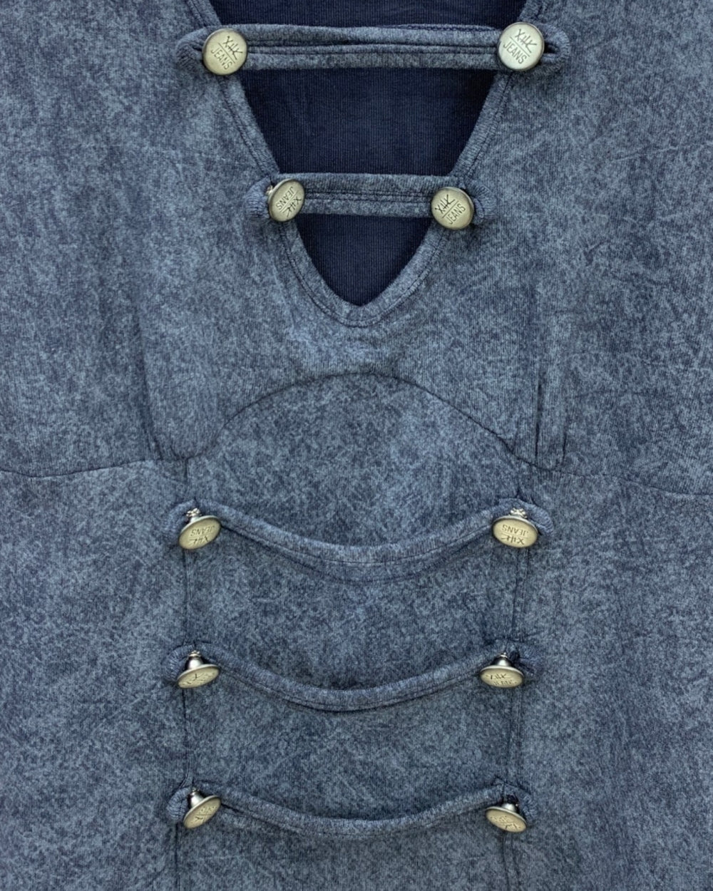 Military Button Detail V-Neck Long Sleeve Top - Zilvina