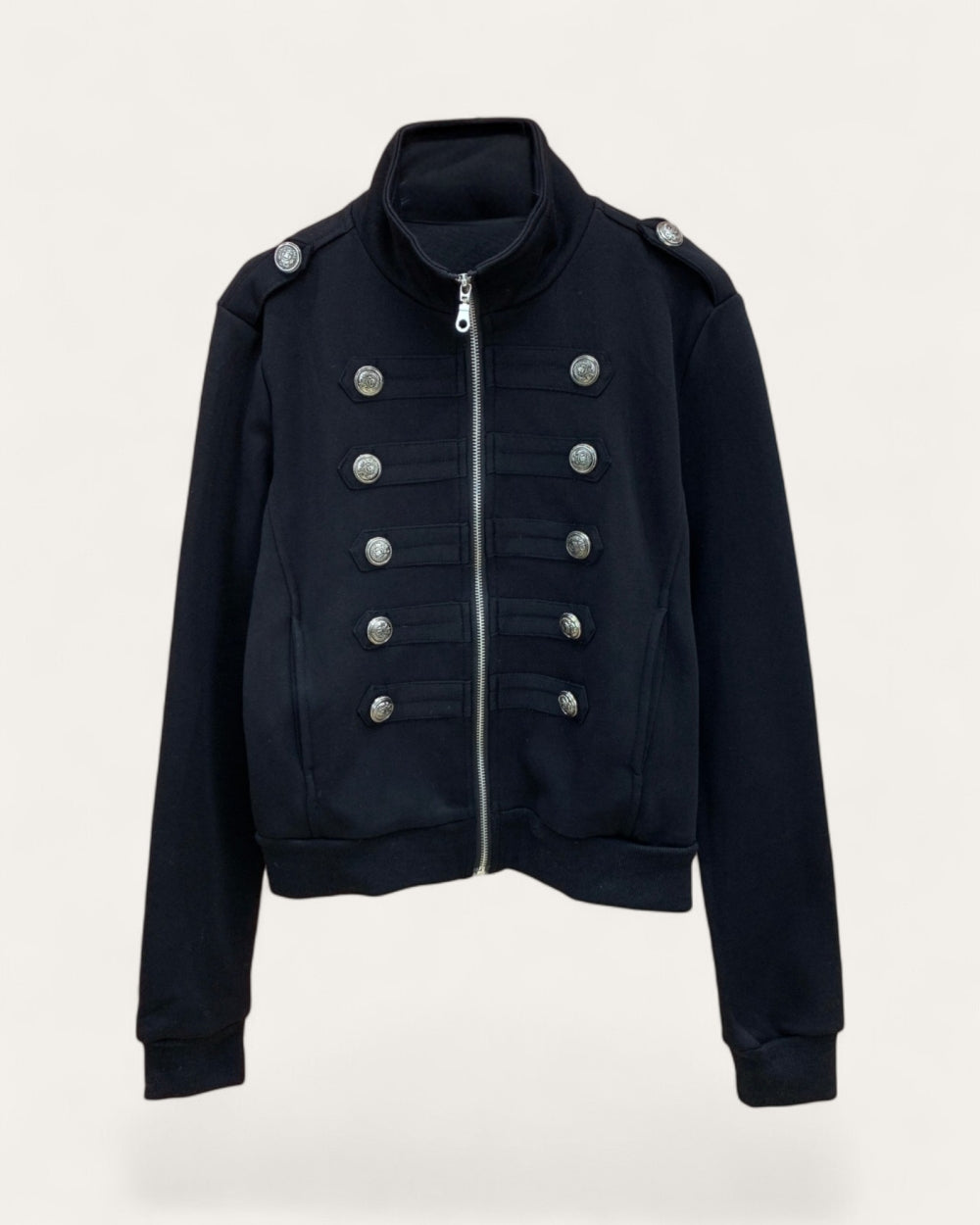 Military Button Detail Zip-Up Jacket - Zilvina