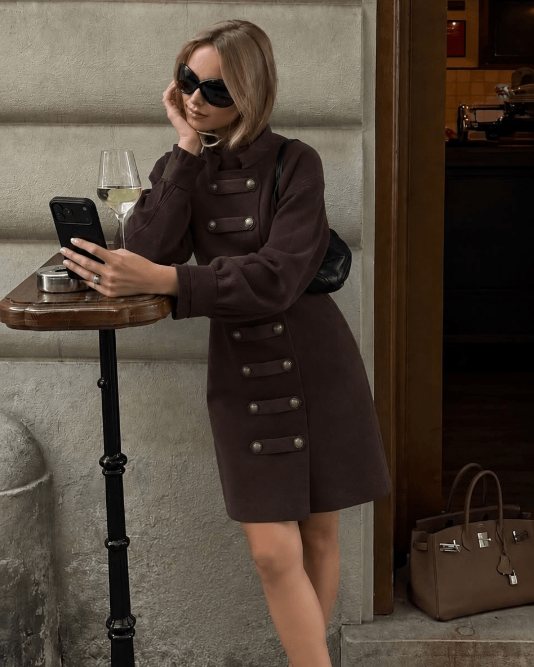 Military Button Knit Midi Dress - Zilvina
