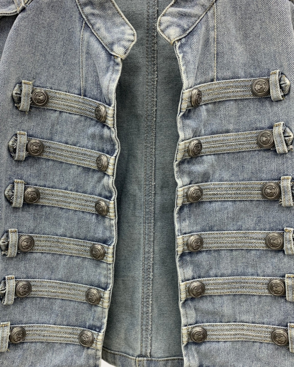 Military Style Denim Jacket - Zilvina
