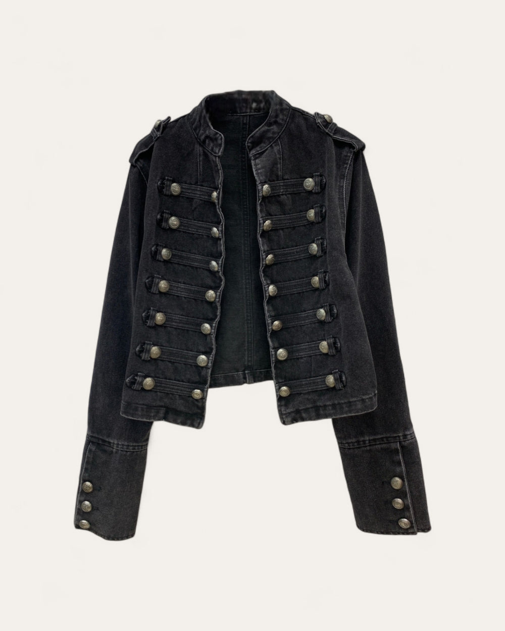 Military Style Denim Jacket - Zilvina